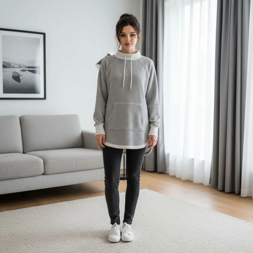 Oversized Women's NWOT Lou & Grey Gray & White Sweatshirt Hoodie XS